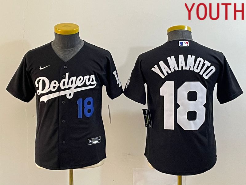 Youth Los Angeles Dodgers 18 Yamamoto Black Nike Game MLB Jersey style 3